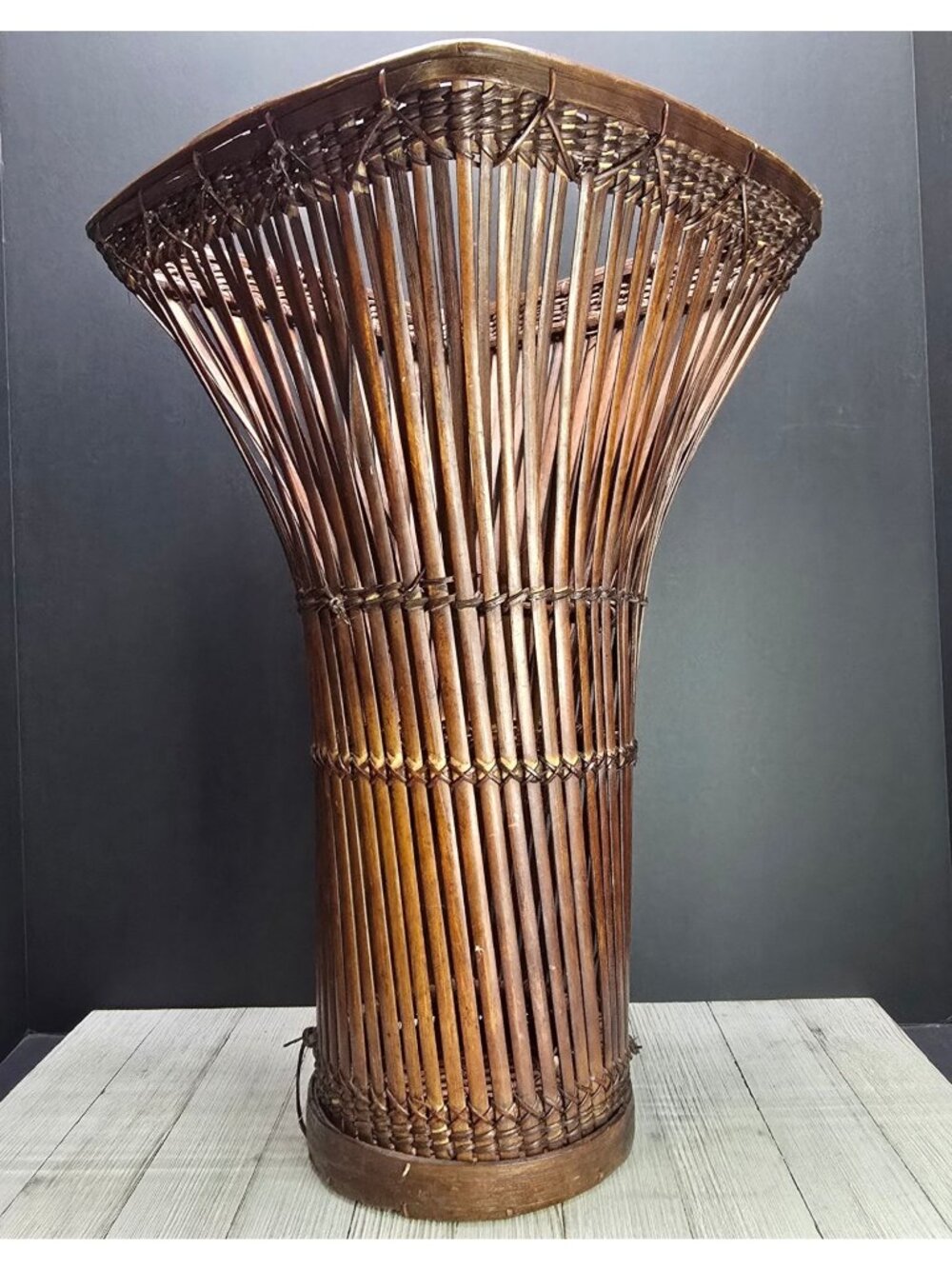 Vintage Bamboo Rattan Woven Floor Decorative Basket Vase Boho Coastal 18" Tall